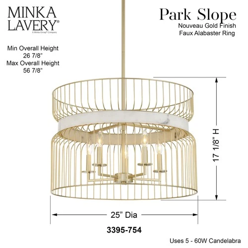 Minka Lavery 3395 Park Slope 5 Light 25"W Multi Light Pendant - Nouveau Gold - Picture 4 of 11