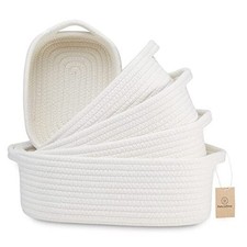 5-Piece Rectangle Storage Basket Set- Natural Cotton Rope Woven for