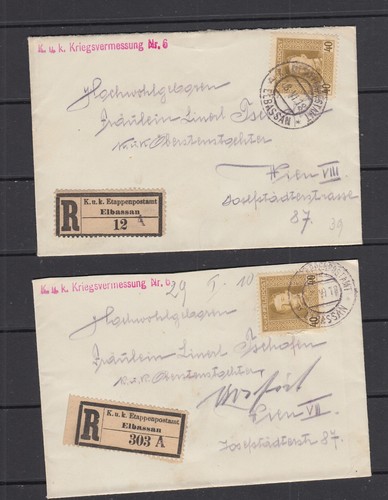 Correo del ejército austríaco 1918 Elbassan Albania cubiertas registradas x 2