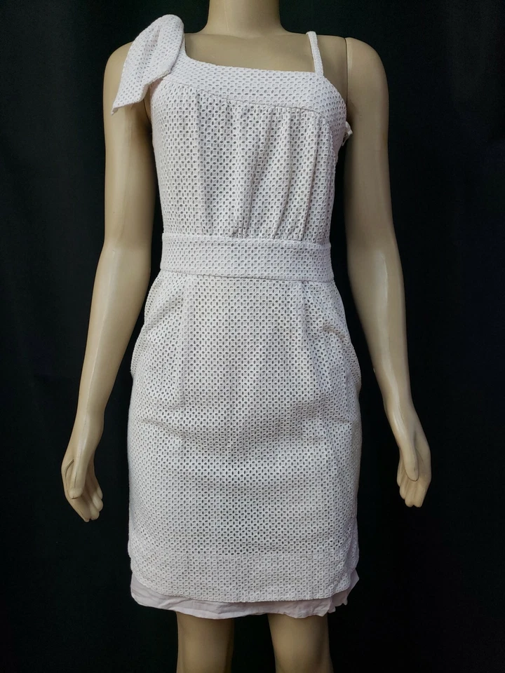 Vestido para mujer Marc By Marc Jacobs blanco ojales rosa lazo interior hombro talla 4 #W2 Foto 2 de 4