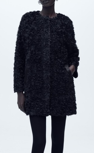 Zara Black Textured Floral Coat Combined Size S Ref: 6318/030 - Picture 9 of 9