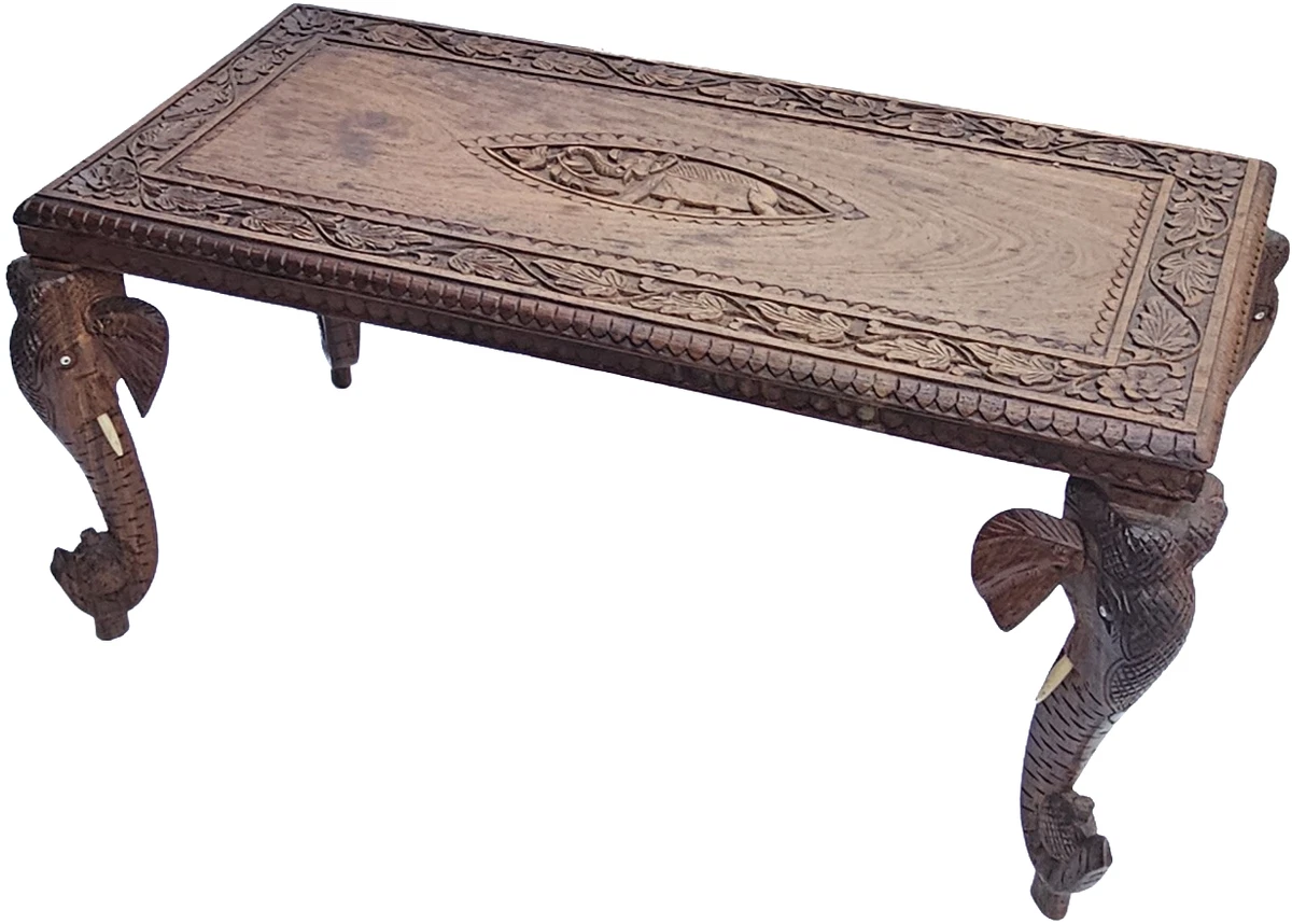 Antique Vintage Anglo Indian Carved Hardwood Elephant Coffee Table