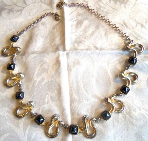 COLLANA CHLORIS RARA ARGENTO PLACCATO ONDULATO VORTICE EMATITE LINK TENUTA GIOIELLI - Foto 6 di 8