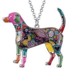 Enamel Alloy Floral Cute Beagle Dog Necklace Pendants Gifts Pets Charms Jewelry