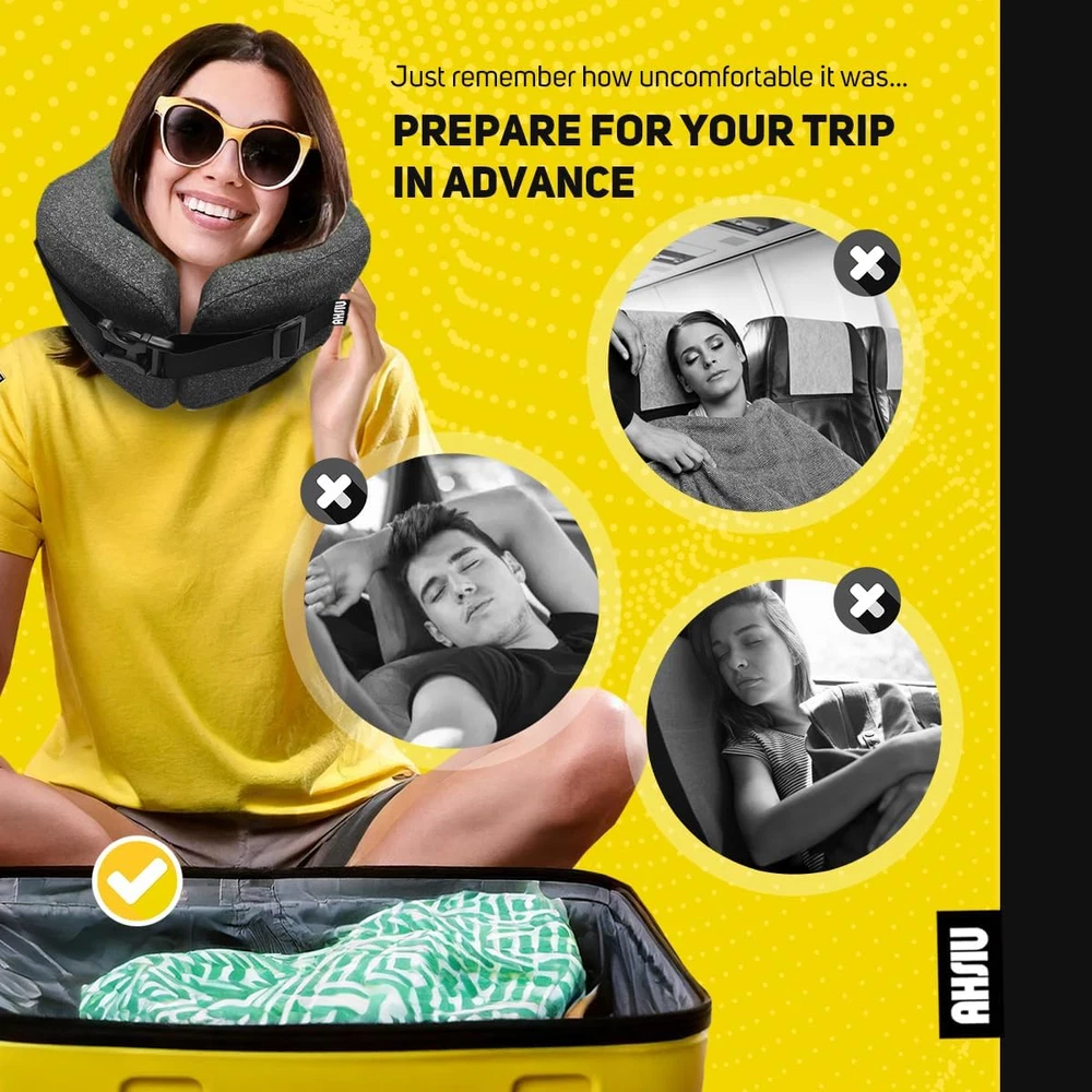Memory Foam Travel Neck Pillow for Airplanes with Adjustable Support