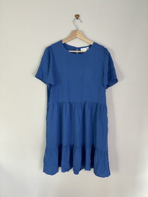 Vila Tunic Dress Size 40 UK 12 Blue Short Sleeve Loose Fit Smart Casual