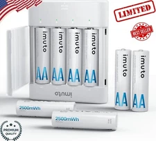 imuto Lithium Batteries AA 8 Pack with Slim Charger, 2500 mWh 1.5V Rechargeable