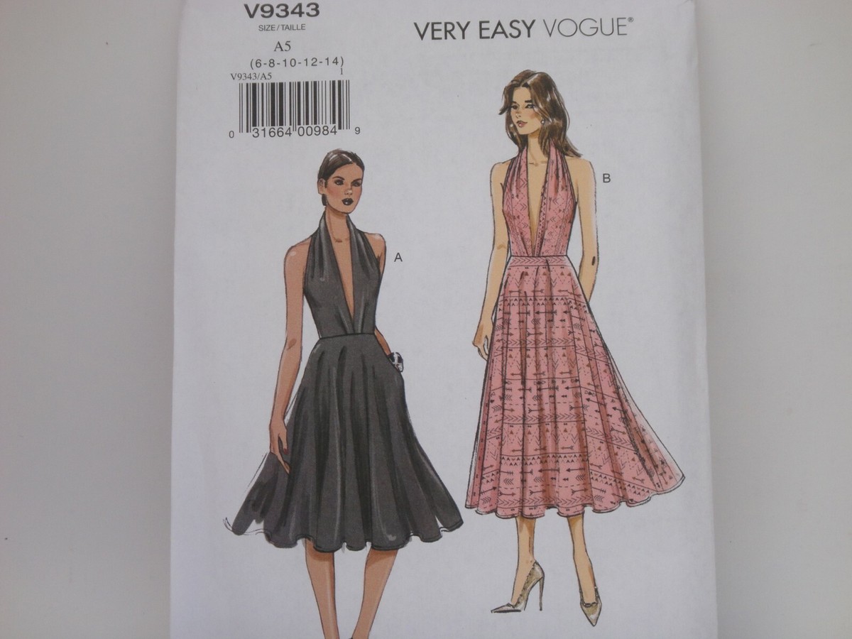 Vogue 9343 Very Easy Vogue Halter Dress Flared Pattern Misses' 6-14 or  14-22 | eBay