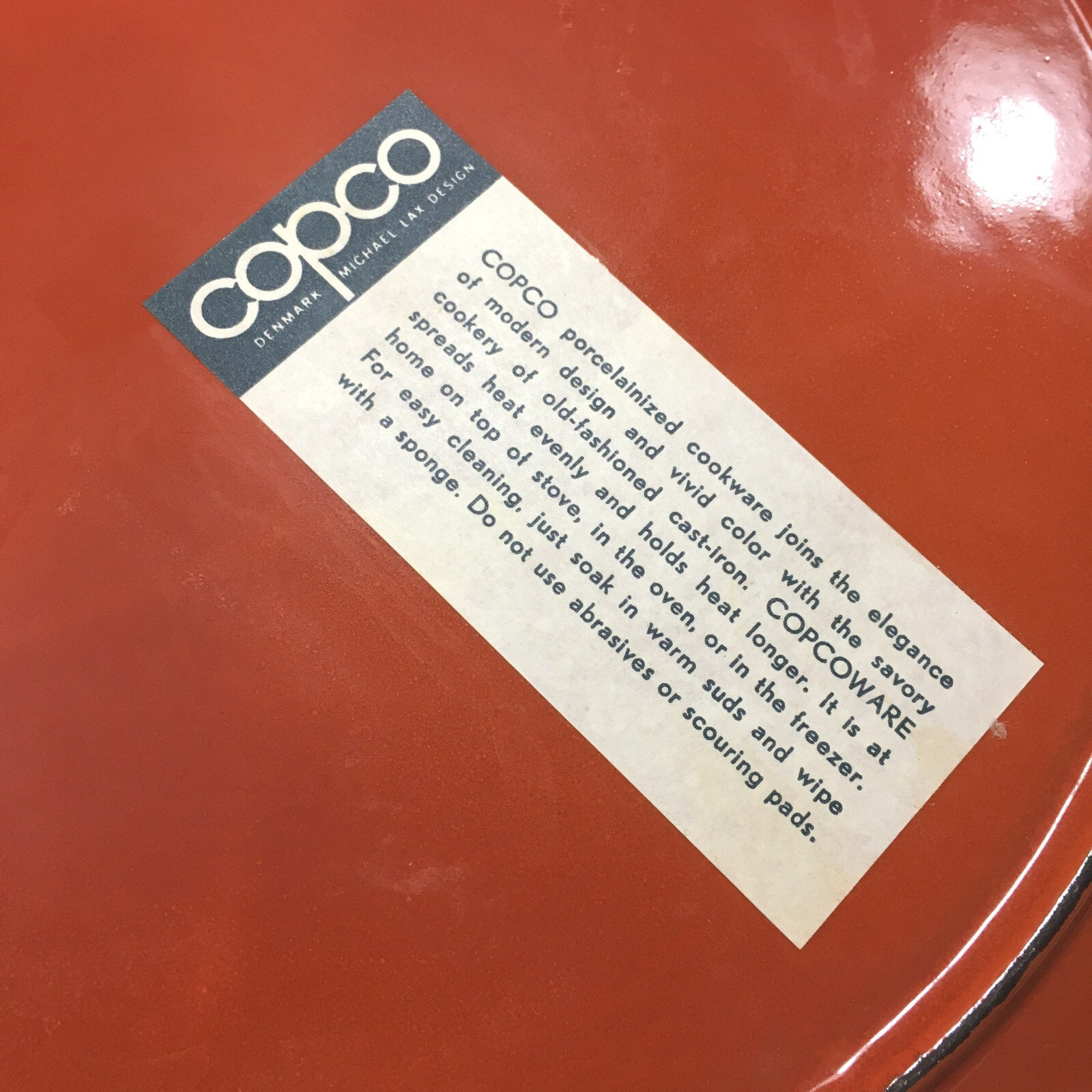 Vintage Copco Denmark Micheal Lax Orange Enamel Cast Iron Paella Pan