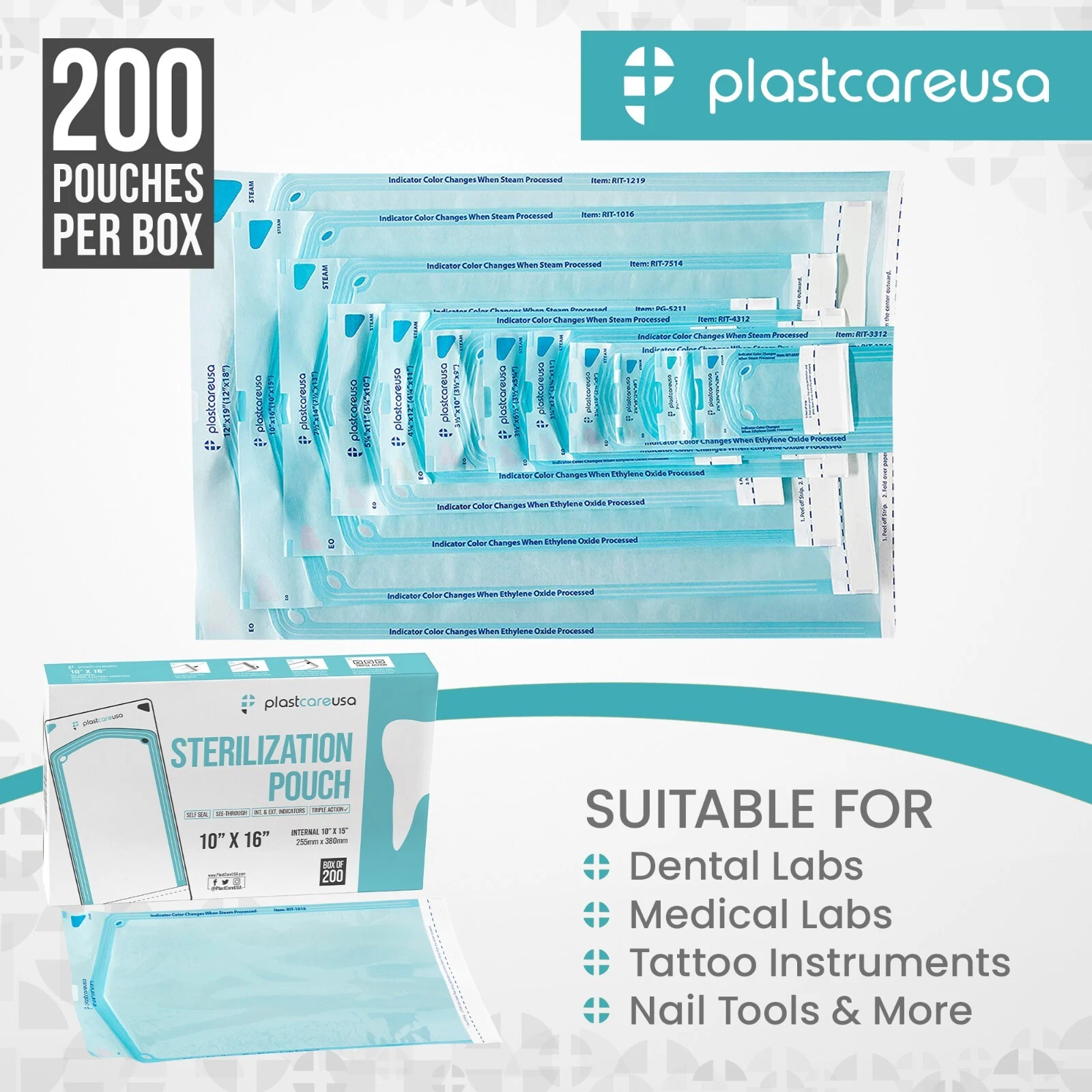 200 10" x 16" Large Self-Sealing Sterilization Pouch Sterilizer Bag Autoclave - product detail image 6