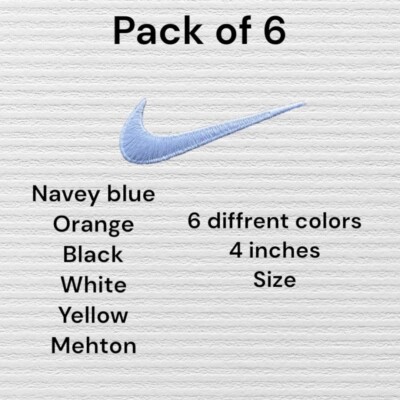 Embroiderd Swoosh 6 Diffrent colors pack of 6 Iron/sew on 4'' inches size