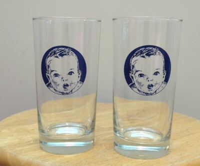 Gerber Baby Glasses 1950s, Promotional Glass, Advertising VTG Set Of 2