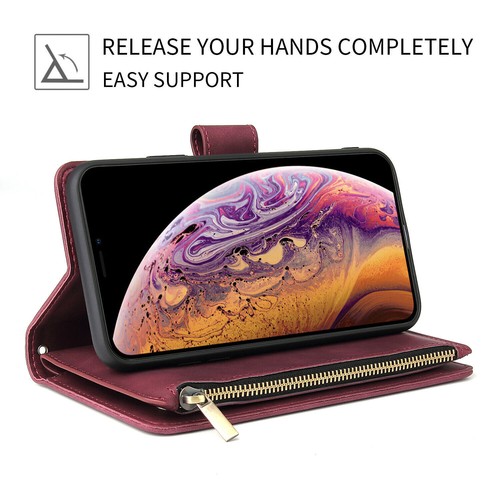 Zipper Flip Wallet Leather Card Case Cover For iPhone 14 13 12Pro 11 XR 7 8 Plus - Picture 18 of 36