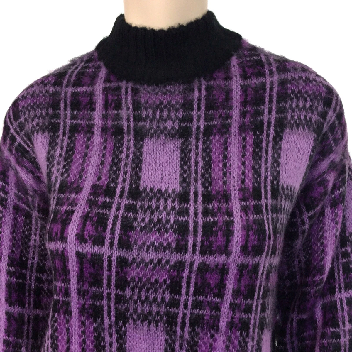Plaid mock shop neck sweater