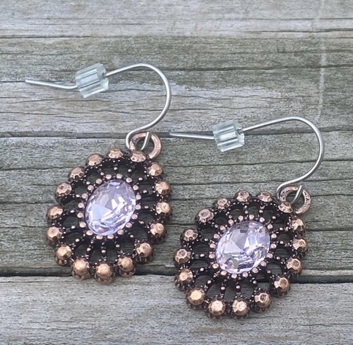 Willabee & Ward copper tone pink crystal Venice drop earrings - Picture 3 of 8