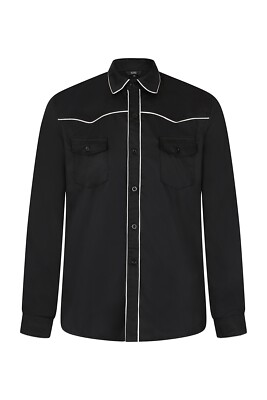 Herren schwarz Gothic Rockabilly Rock weiß Rohrborte Passform Shirt VERBOTEN Bekleidung