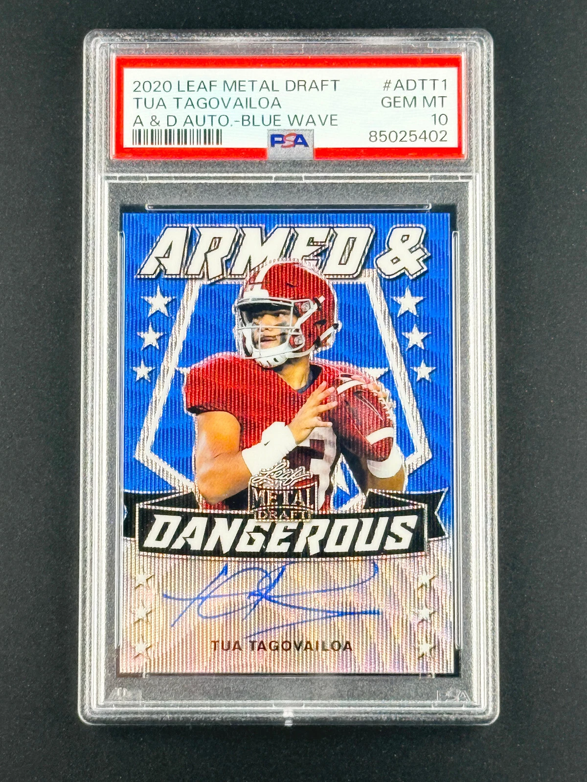 Tua Tagovailoa Leaf Metal Draft Armed & Dangerous Autographs #ADTT1 Blue Wave