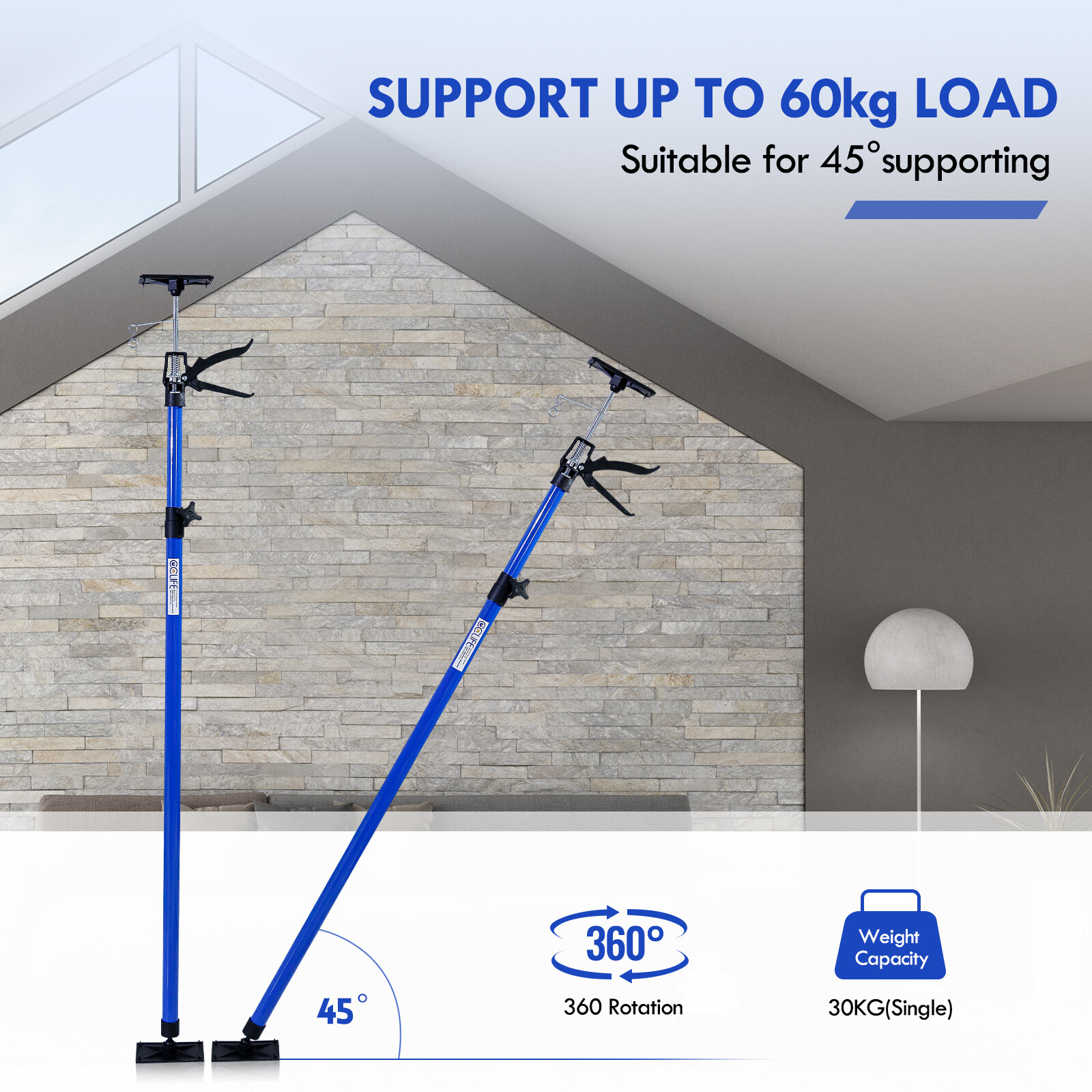 2 Stück Teleskopstütze 30-115cm - Deckenstütze Mit 360° Drehung Bis 40kg