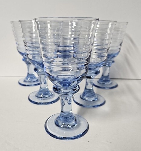 6 Libbey Sirrus hellblau gerippt Trinkglas Kelche Wein Wasser 1990er Vintage - Bild 4 von 17