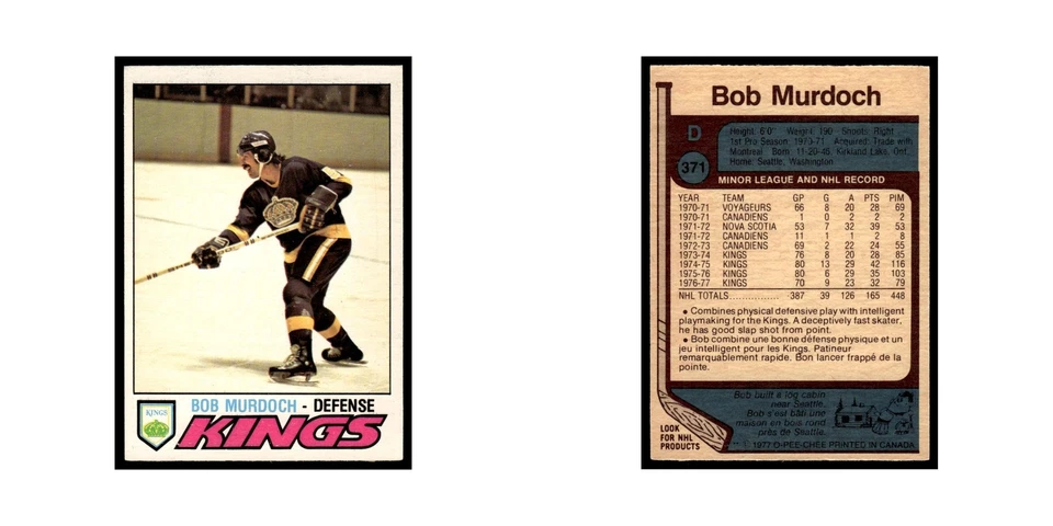 Bob Murdoch 1977 O-Pee-Chee #371 Los Angeles Kings Hockey Card EX - Image 3 of 3
