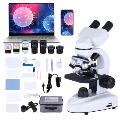 Misoterm Compound Binocular Microscope 40X-2000x Dual LED Illumination Microscop