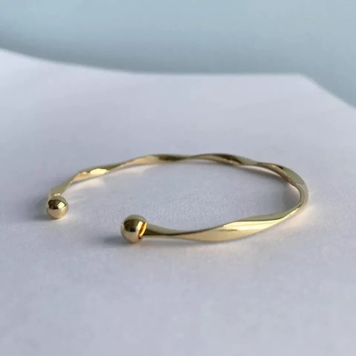 Classic Twisted Adjustable Cuff Bangle Bracelet in Solid 14k Yellow Gold Plated - Picture 14 of 15