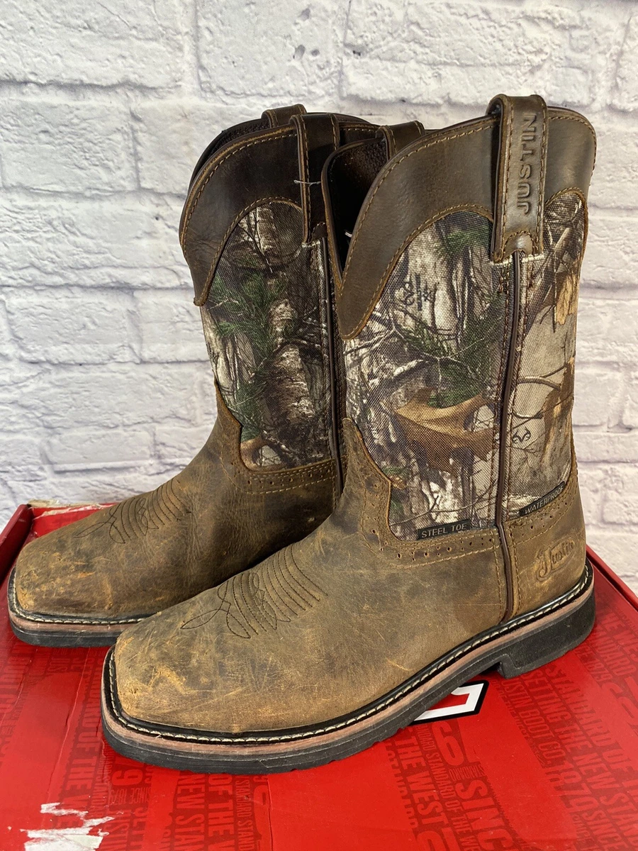 Justin square toe 2024 steel toe work boots