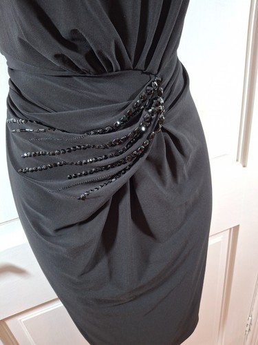 Libra Black Beaded Lined Stretchy Dress, UK 16, New Without Tags - Picture 4 of 7