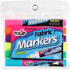 Tulip Fabric Markers NEON Colours 6 Pack Brush Tip. Permanent Washable Non-Toxic