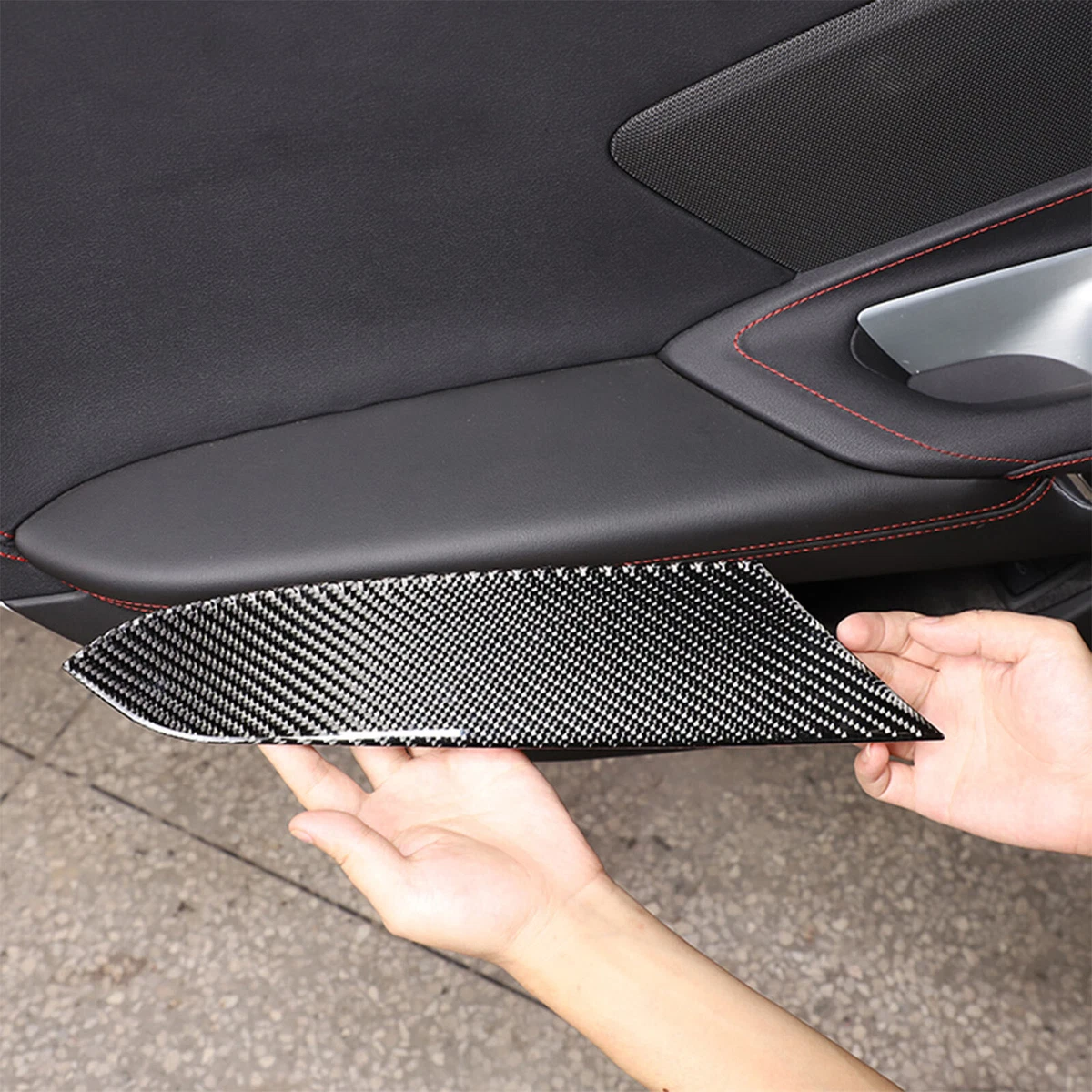 Fits 2020 2023 Corvette C8 Interior Door Armrest Panel Carbon Fiber Trim Sticker