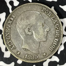 1885/3 Spanish Philippines 50 Centavos Lot#T4678 Silver!