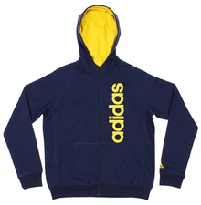 Adidas Youth Full Zip Solid Embroidered Hoodie, Navy/ Yellow