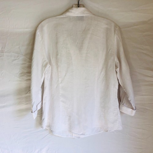Edward 100% Irish Linen White Button Front Blouse Top Embroidered Women's Medium - Picture 4 of 4