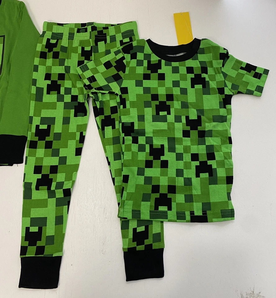 Boys' Minecraft Long Sleeve 4pc Snug Fit Cotton Pajama Set Green size 4 New - Image 2 of 4