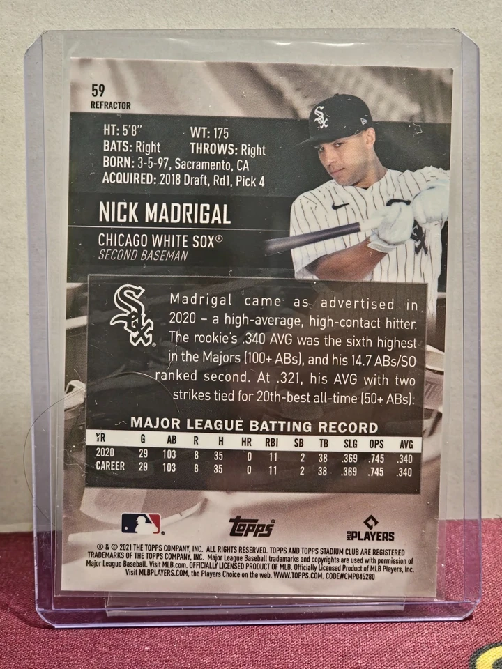2021 Topps Stadium Club - Nick Madrigal #59 Refractor RC (FLR) - Image 2 of 2