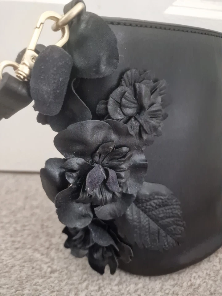 Zara Crossbody Floral Embellished Black Adjustable Strap Gold Hardware - Image 2 of 4