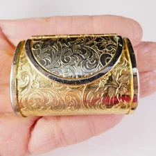 Vintage Gold Tone Pill Box Trinket Clutch Bag Purse Mini Etched Hinged Cute