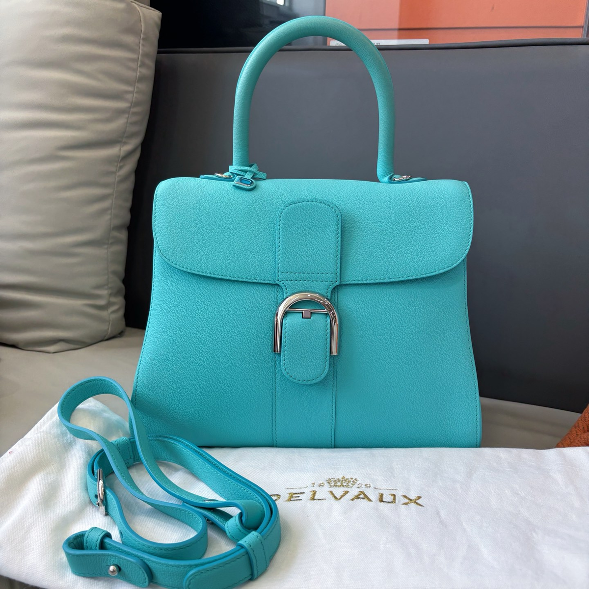 Delvaux Brilliant Medium Top Handle Bag Shoulder Bag Tiffany Blue