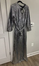 Boo Hoo Silver Iridescent Sequin jumpsuit size 16