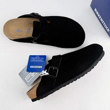 Birkenstock Boston Soft Footbed Black Suede Leather Women's & Men's Clogs Shoes
