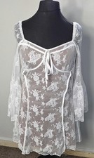 Dazy Plus Size 3XL White Floral Lace Dress Bell Sleeve Boho Mini Dress Tie Front