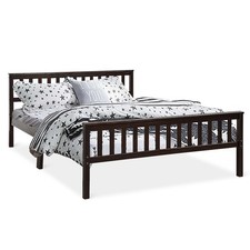 Wood Bed Frame Wood Slats Support Platform W/ Headboard Footboard Queen Size