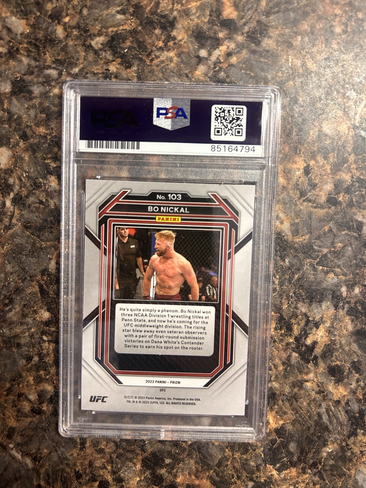 Bo Nickal Auto 2023 Prizm UFC 103 RC Rookie Card PSA Auto/DNA Red Graded view 2