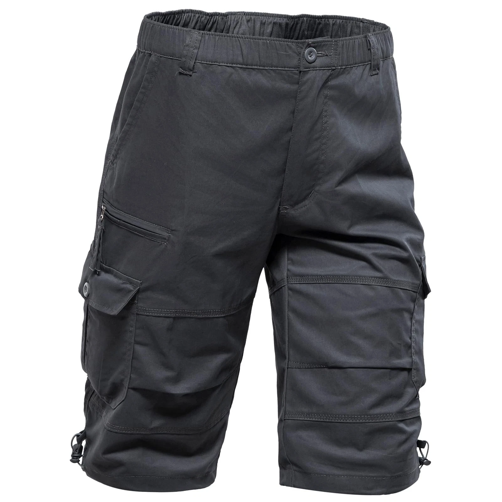 Men's Cargo Shorts 3/4 Relaxed Fit Mens Running Shorts 7 Pockets Elastic Wais...