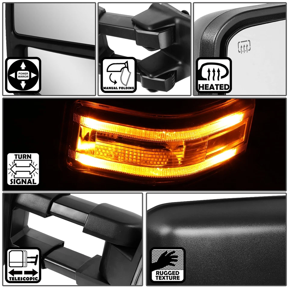 Espelhos de reboque laterais de sinal LED aquecido Black Power para F250-550 Super Duty 08-16 - Imagem 2 de 4