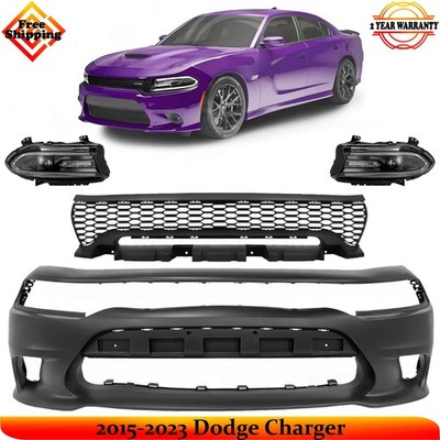 Front Bumper Cover Fascia & Grille Assembly Kit For 2015-2023 Dodge Charger