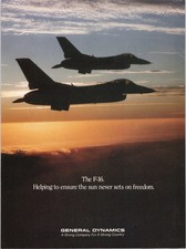 General Dynamics F-16 Fighter Jet Vintage Print Ad Sunset F-16 1991