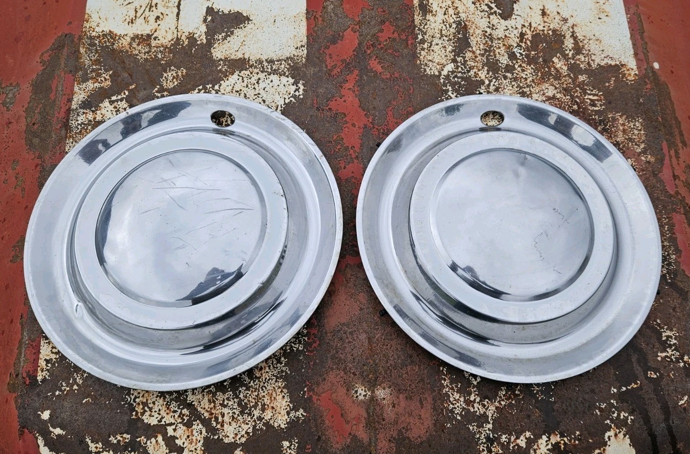 2 Vintage 1960s 15" Stainless Full Wheel Covers Plain No Logo Custom Citroen DS 