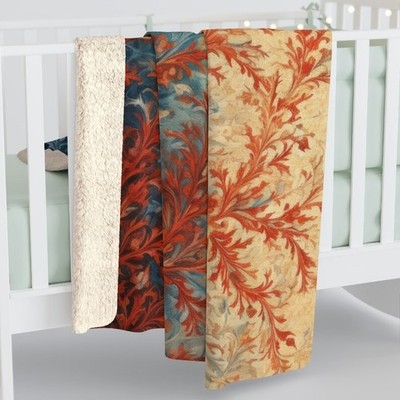 Persian Inspired Sherpa Fleece Blanket Ornamental Classic Style