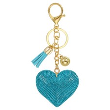 Rhinestone Keychain, Heart Shape Keychain Key Fob Charm Car Keys, Lake Blue